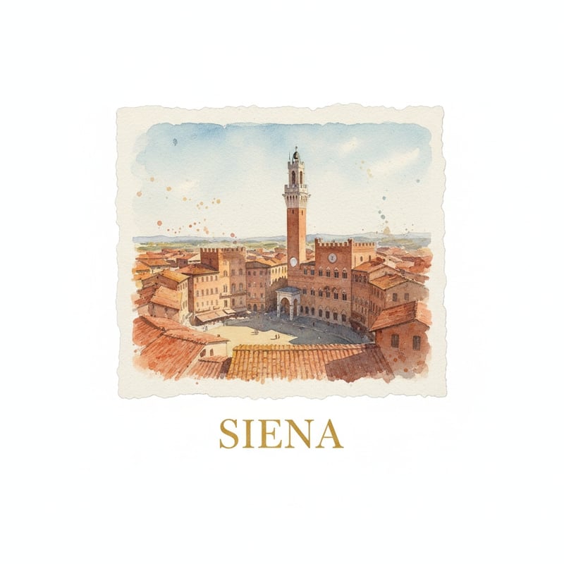 Watercolor Painting of Siena Piazza