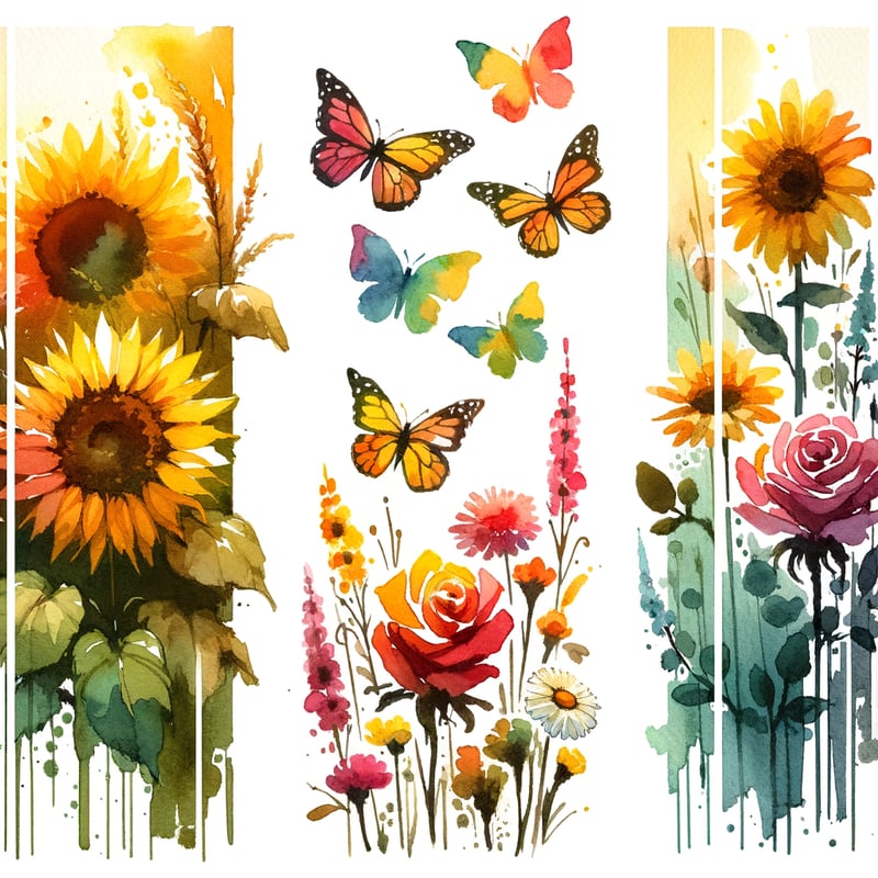 Vibrant Watercolor Collage of Flowers