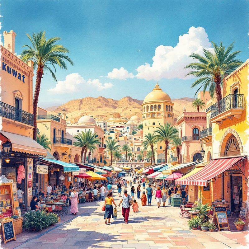 Ink and Watercolor Kuwait Travel Poster