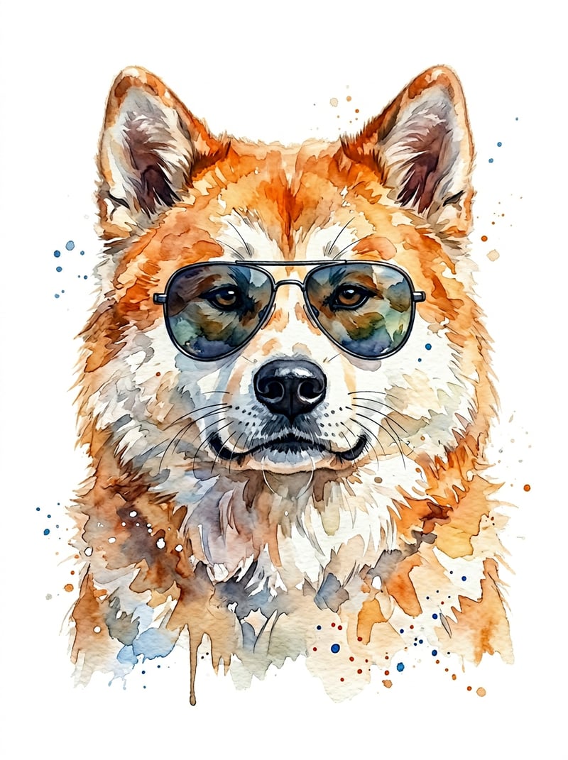 Akita Dog Portrait with Sunglasses