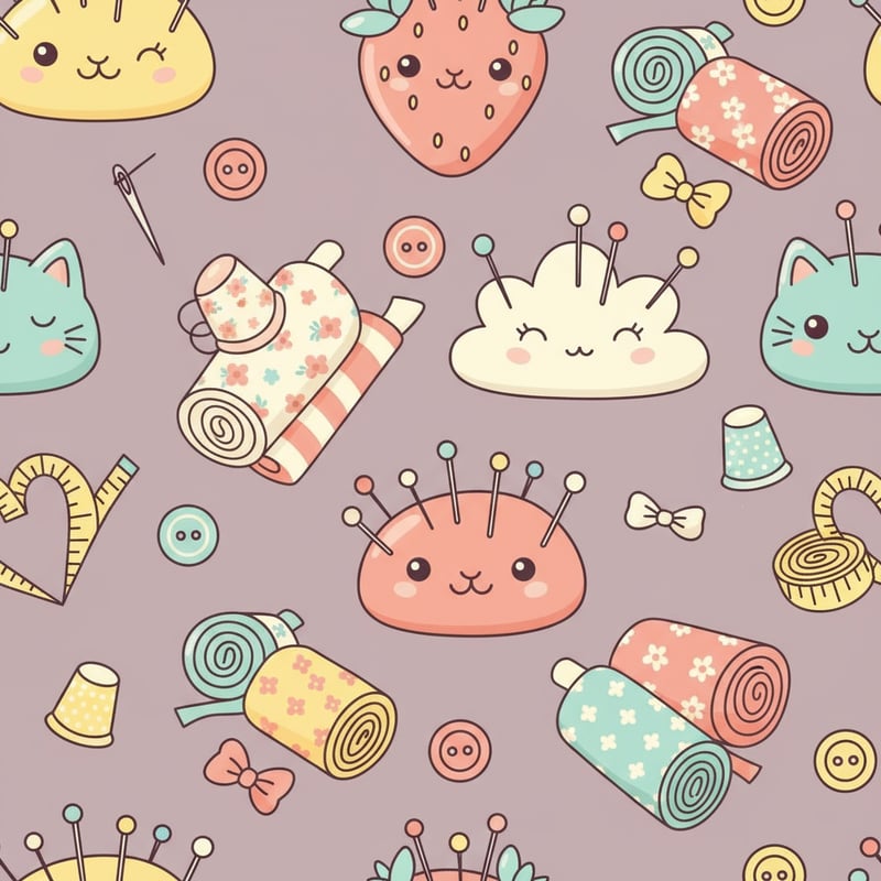 Kawaii Sewing Accessories Vector Pattern