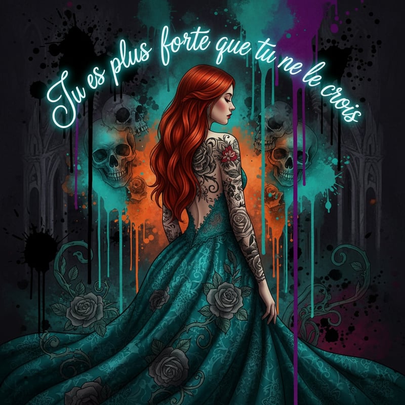 Gothic Tattoo Art of Woman with Floral Tattoos