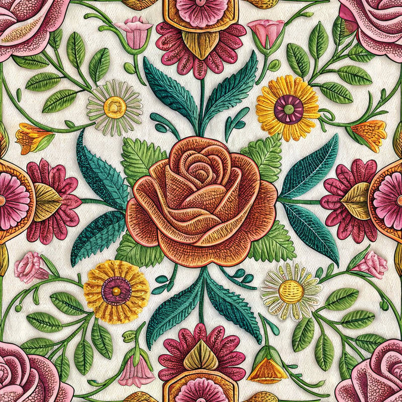 Neon Floral Embroidered Motif
