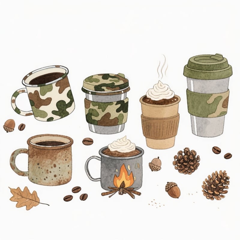 Watercolor Coffee Cups with Camouflage
