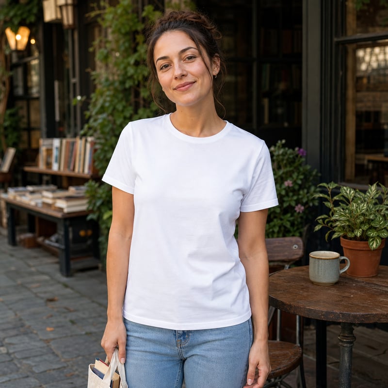 Blank White T-Shirt Mockup Female Model