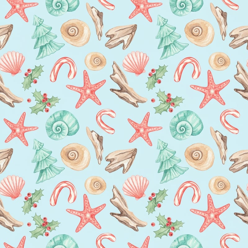 Coastal Christmas Seamless Pattern