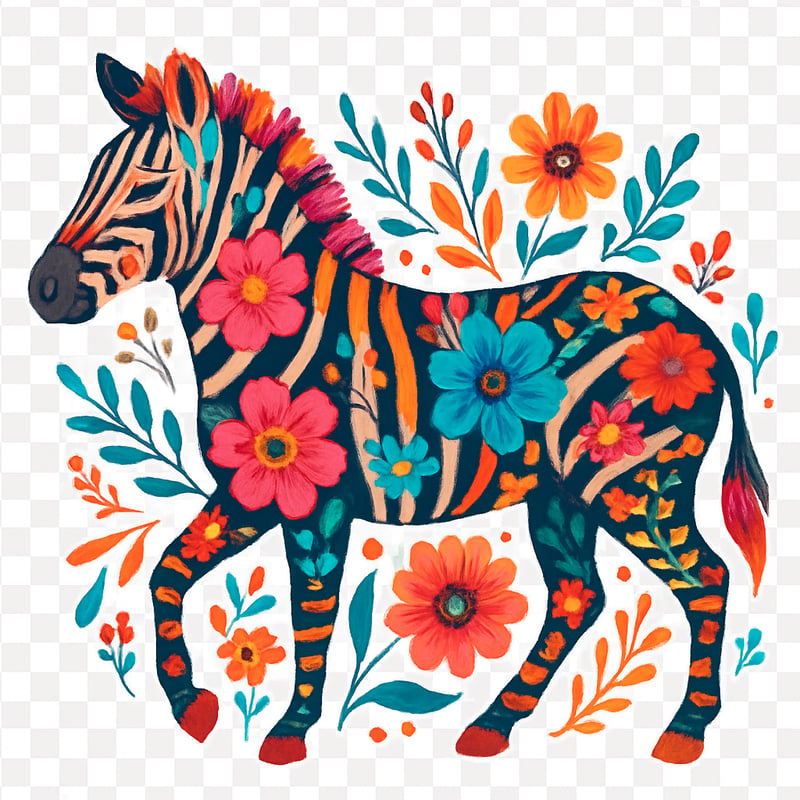Boho Floral Zebra Illustration