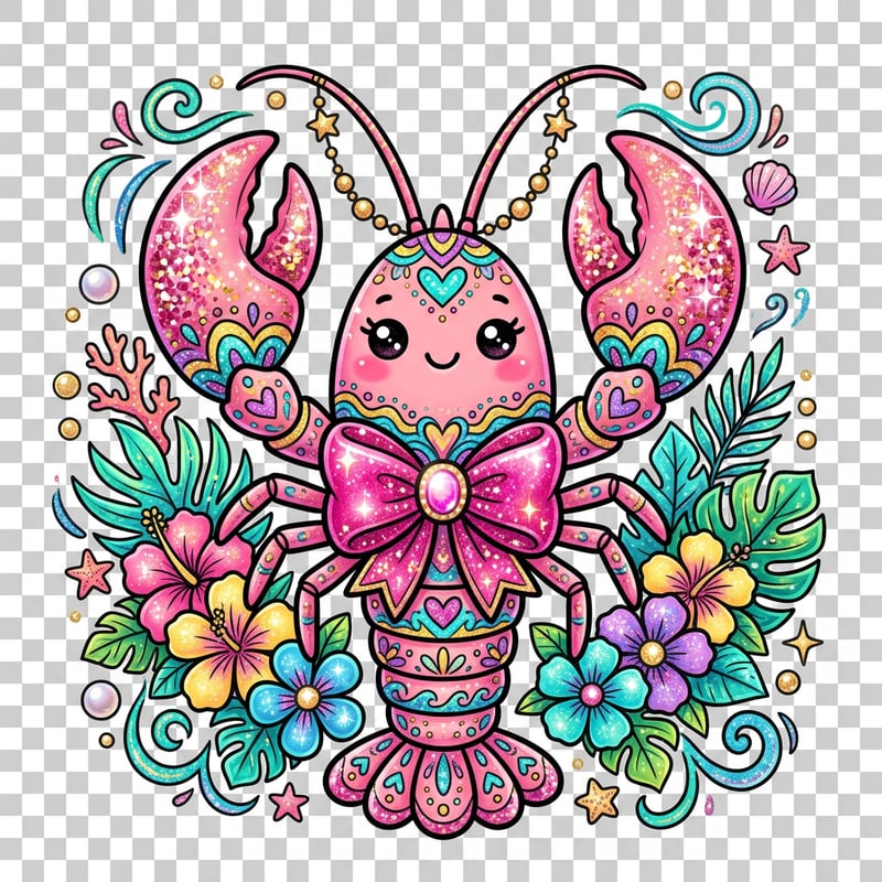 Kawaii Pink Lobster Illustration