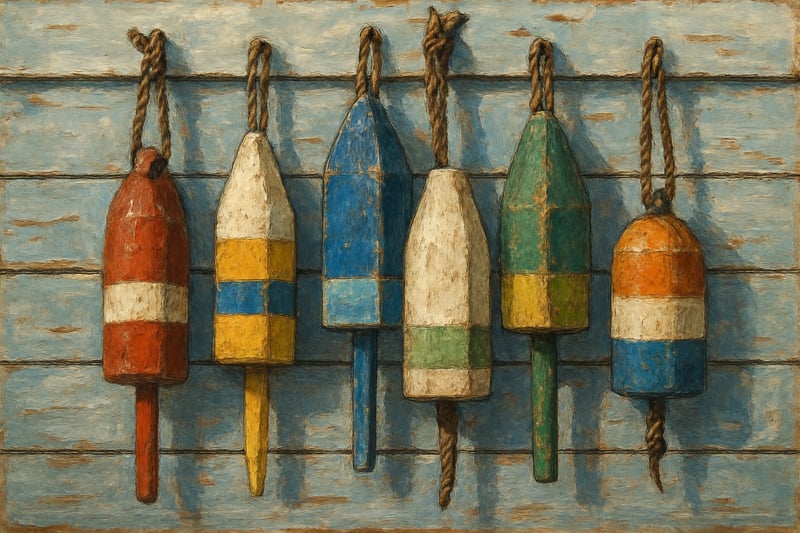 Colorful Hand-Painted Wooden Fishing Buoys