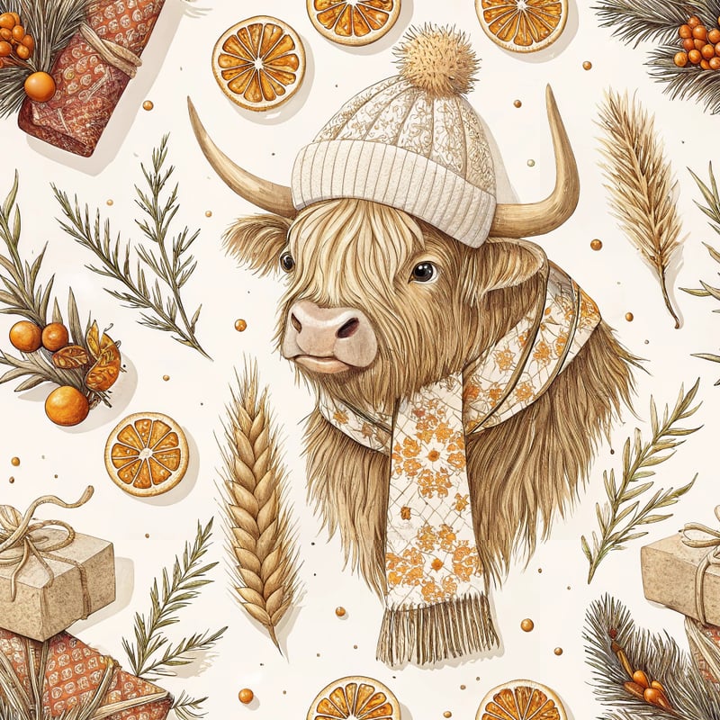 Bohemian Highland Cow Christmas Art