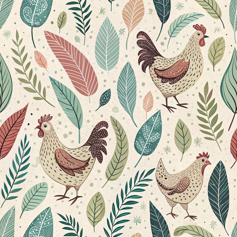 Boho Chicken and Leaf Tossed Design