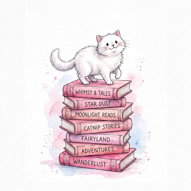 Whimsical White Cat Watercolor