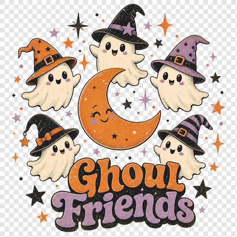 Ghoul Friends Retro Halloween Moon Graphic