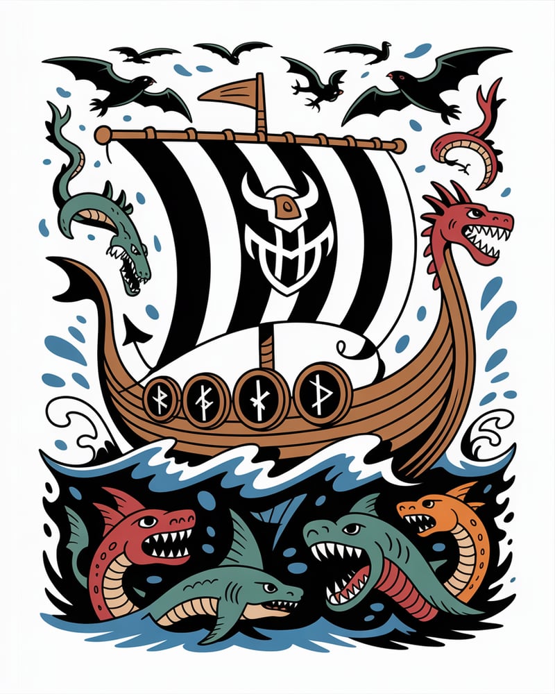 Viking Dragon Longship Vector Art