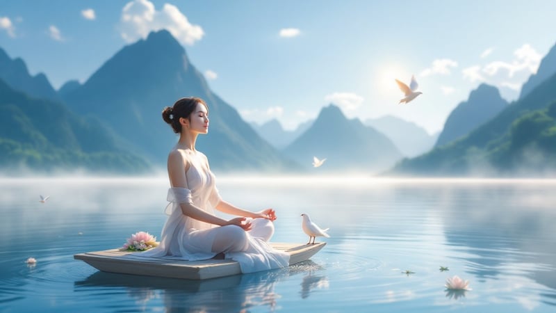 Elegant Japanese Woman on Floating Boat