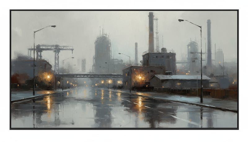 Abstract Industrial Skyline in Rain