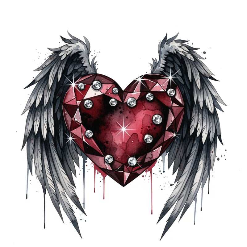 Gothic Rhinestone Heart with Angel Wings