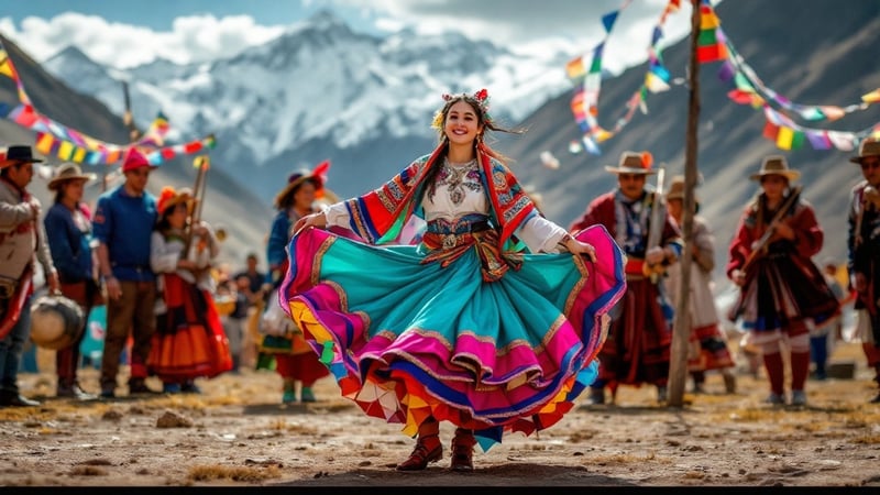 Quechua Woman Dancing Wayñu Festival
