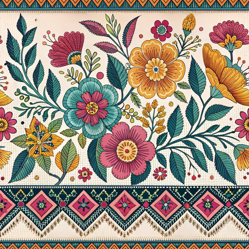 Colorful Mexican Border Embroidery