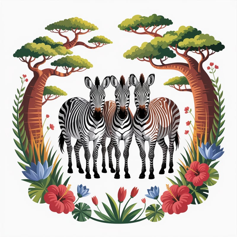Centered Zebras in Colorful African Scene