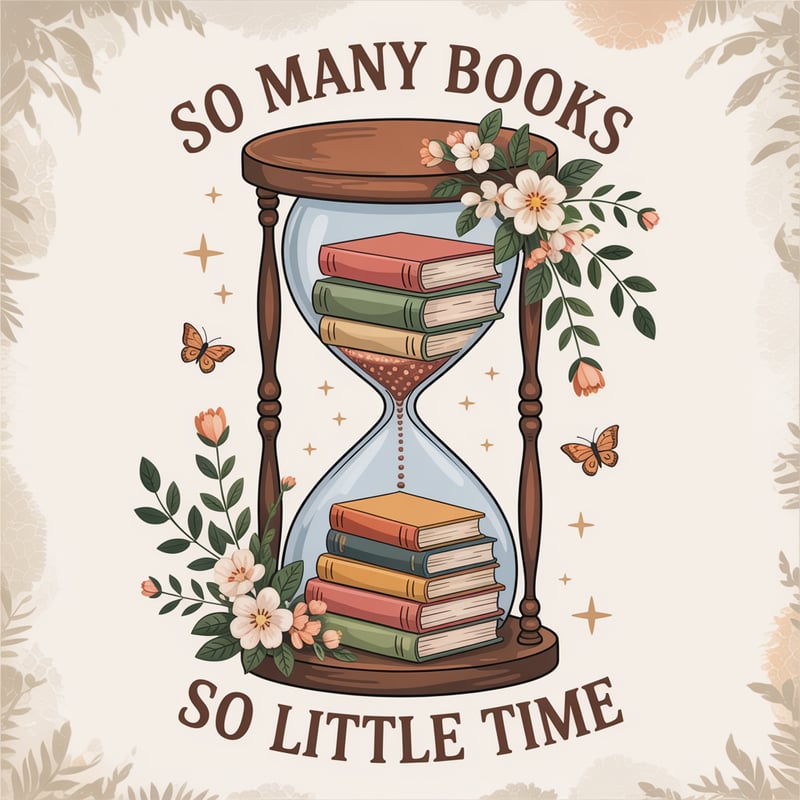Whimsical Hourglass with Books Illustration