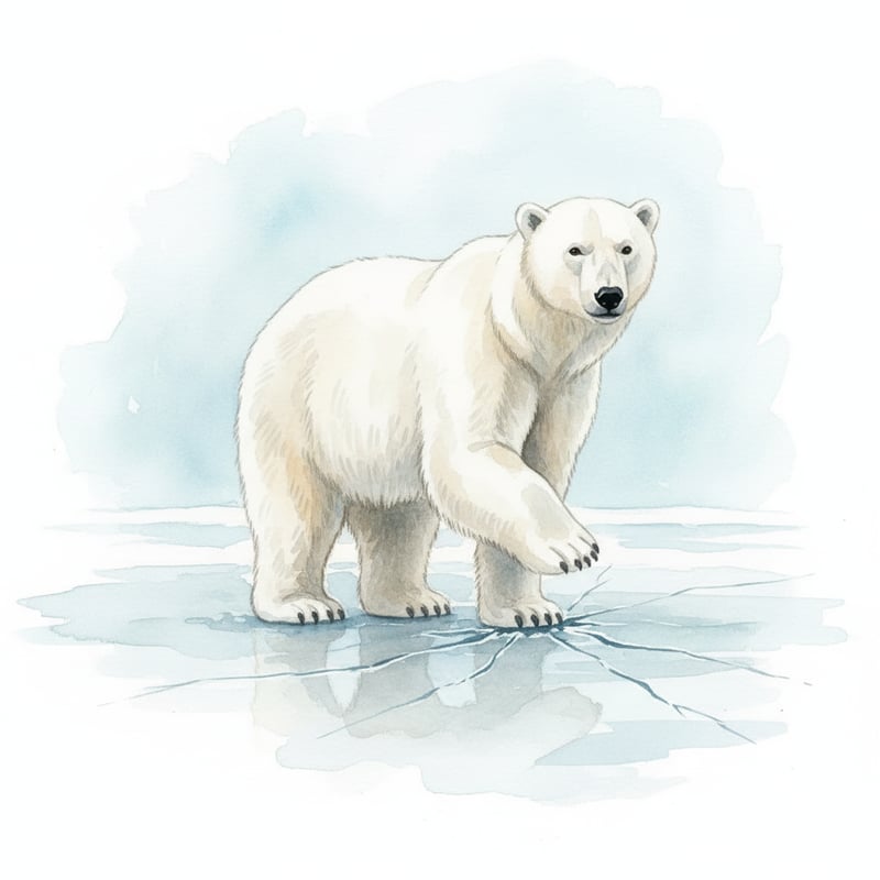 Watercolor Polar Bear Lifting Paw