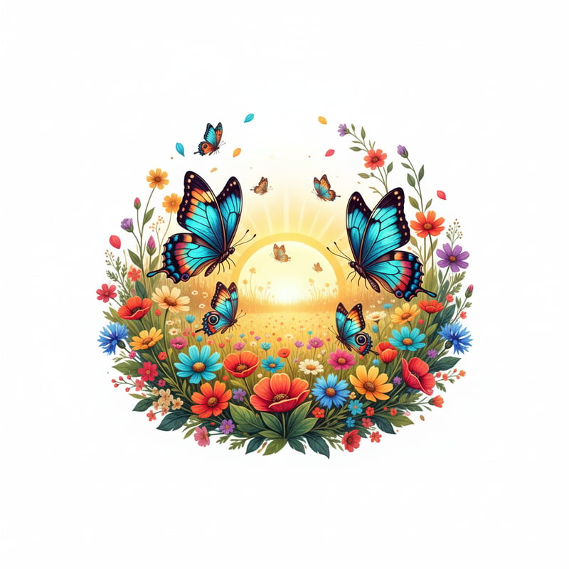 Vintage Butterfly Meadow Illustration