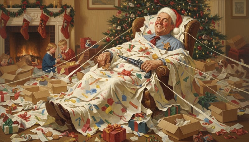 Exhausted Father After Christmas Morning