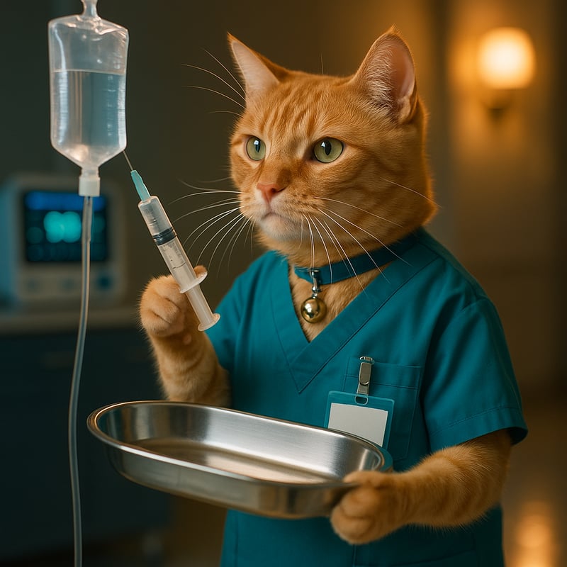 Ginger Nurse Cat in Medical Scrubs