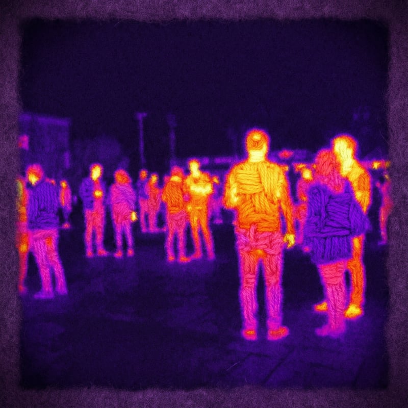 Thermal Image of Crowd in Vibrant Colors