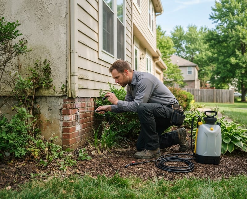 Pest Control Technician Inspecting Foundation