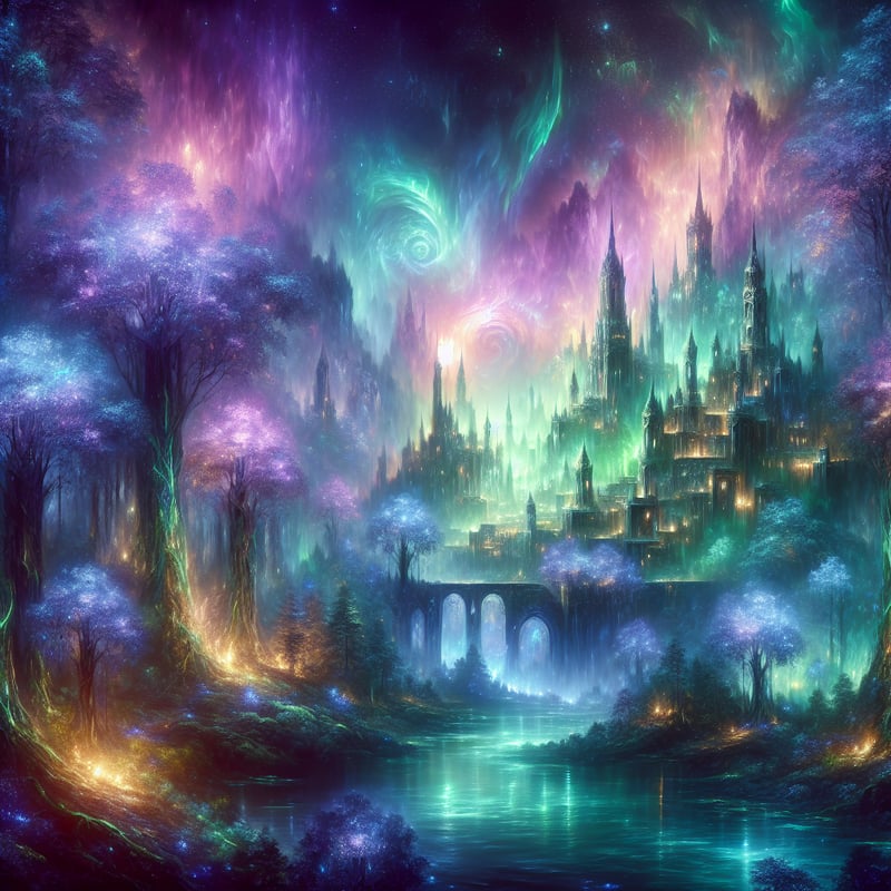 Ancient Elven City in Glowing Forest