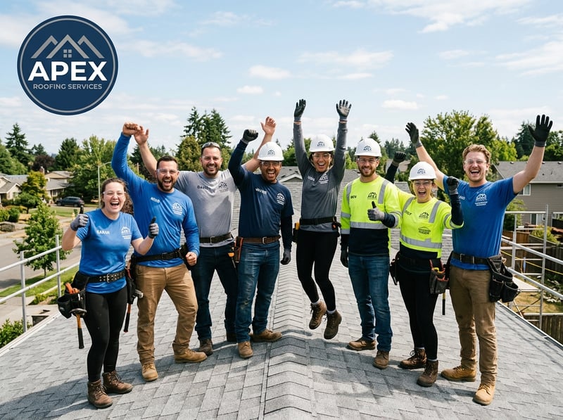 Roofing Staff Posing with Logo