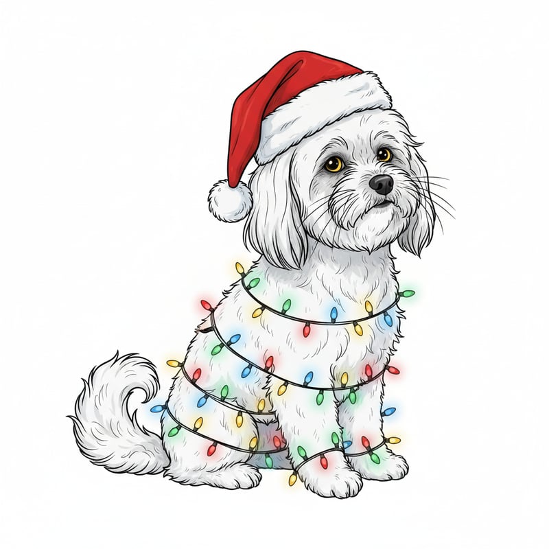 Bichon Frise with Christmas Lights