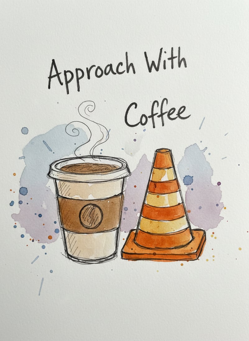 Coffee Cup and Caution Cone Doodle