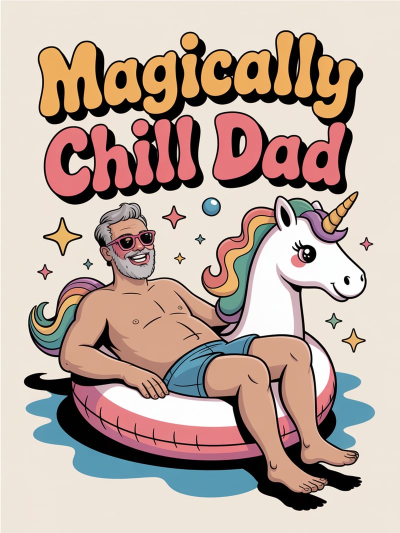 Funky Dad on Unicorn Floatie
