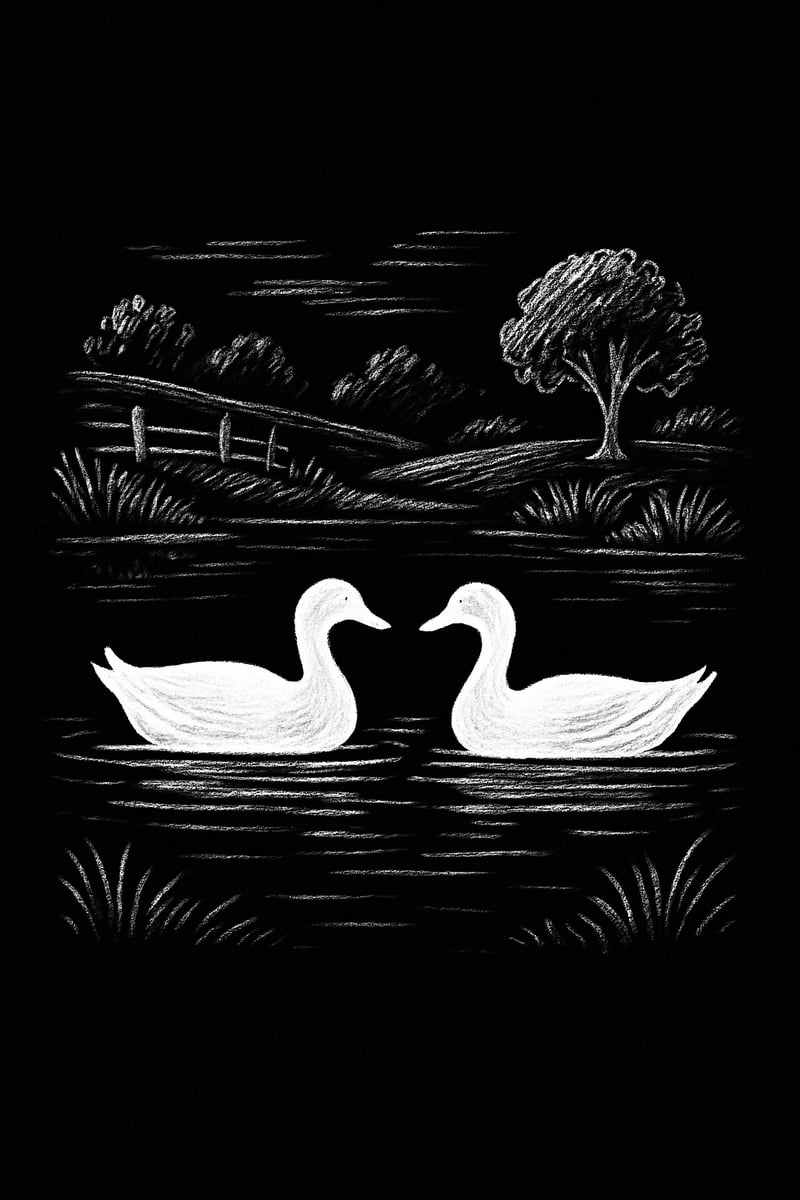 White Silhouette of Two Ducks