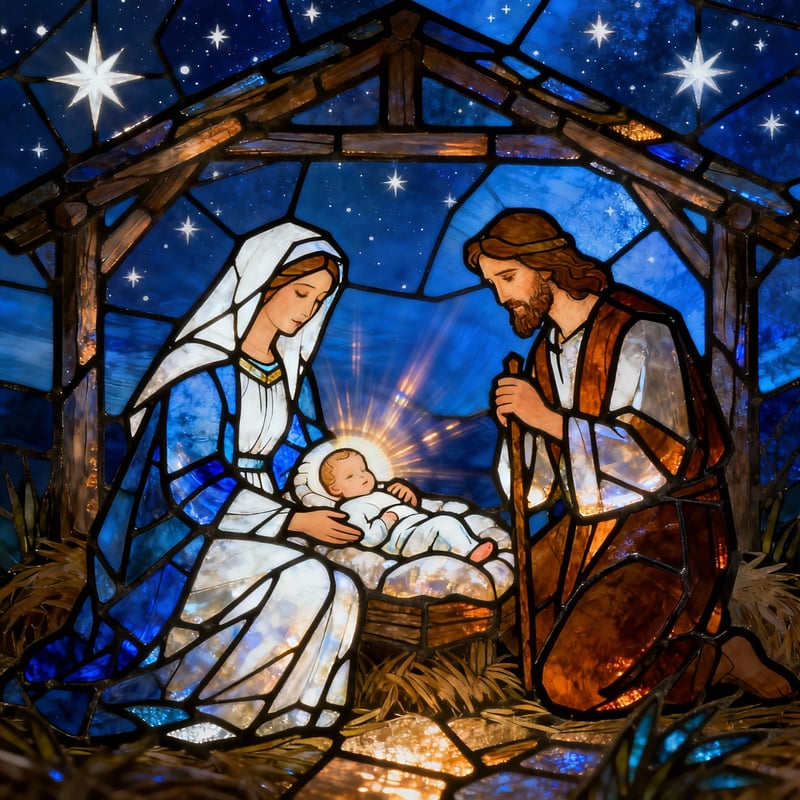 Stained Glass Nativity Scene