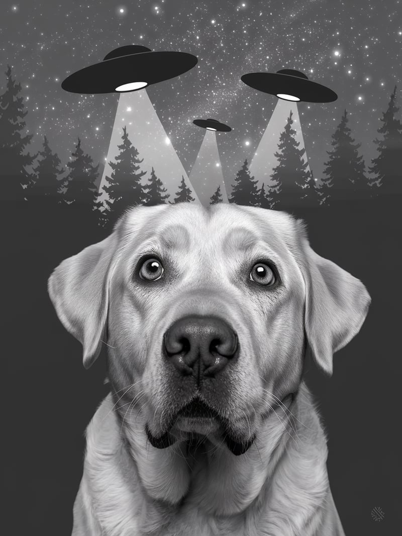 Confused Labrador Retriever in Night Sky