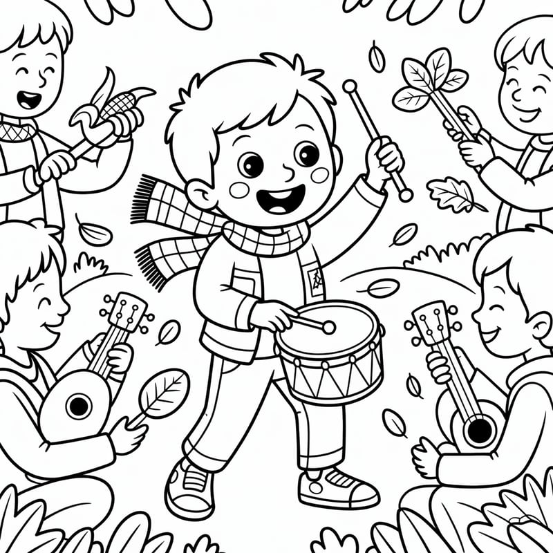 Fall Music Circle Coloring Page
