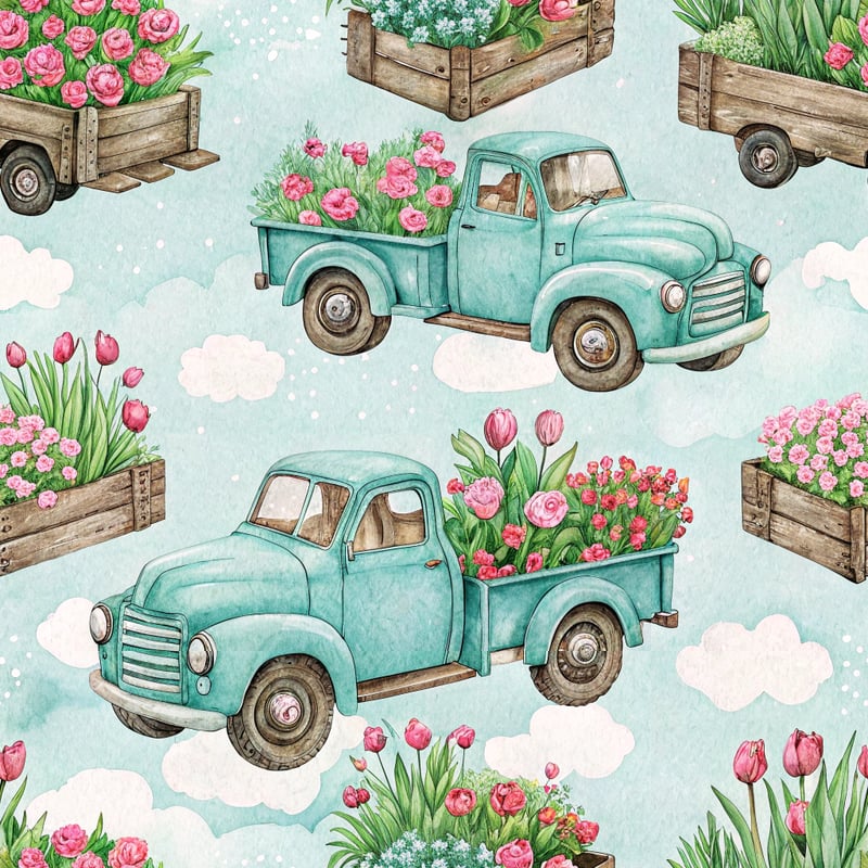 Vintage Farm Trucks with Flowers