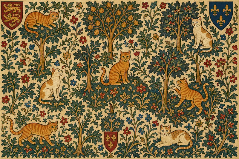 Medieval Millefleur Tapestry Cats
