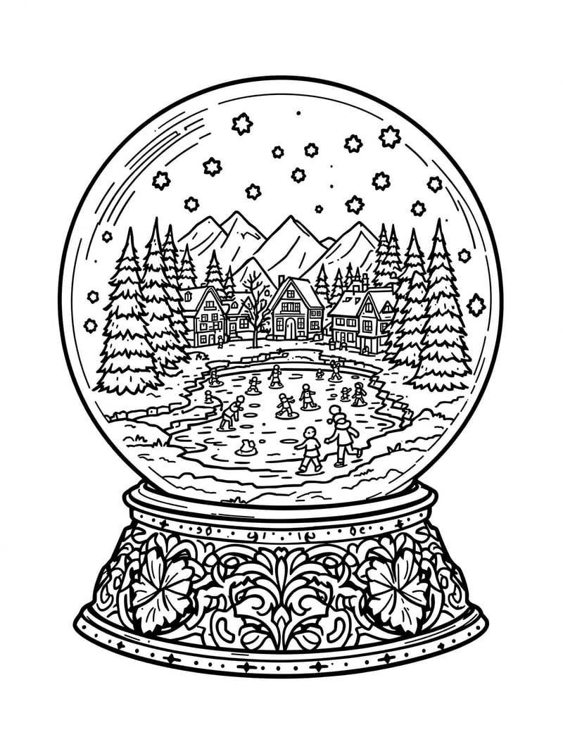 Winter Village Snow Globe Illustration