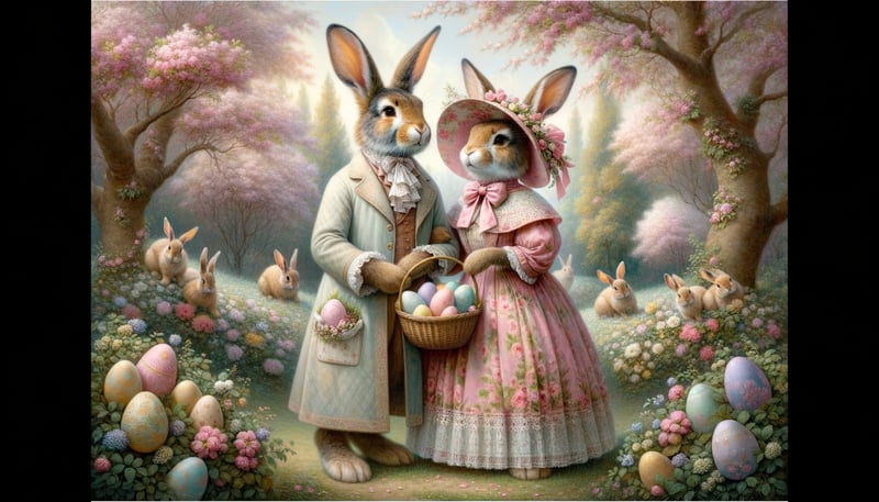 Anthropomorphic Rabbits in Spring Forest