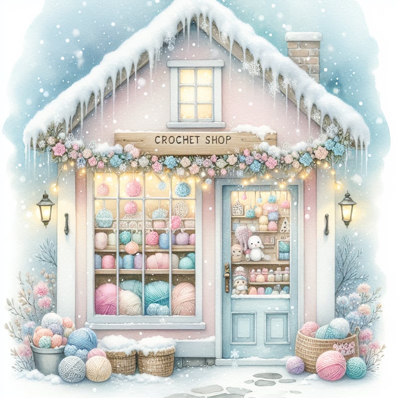 Snowy Pastel Crochet Shop Cottage