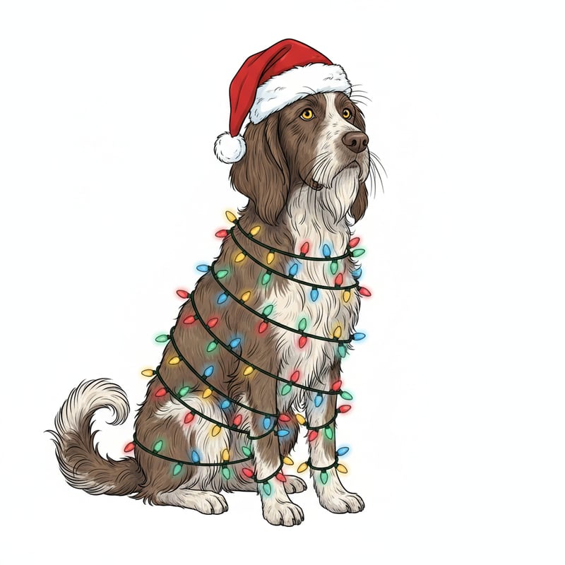 Spinone Italiano Dog with Christmas Lights