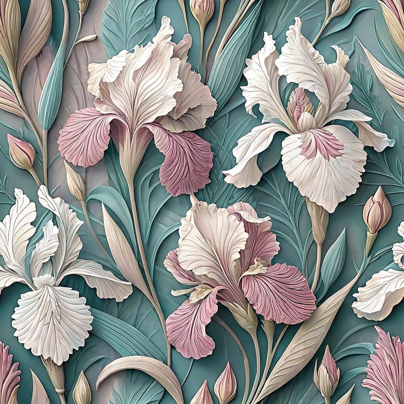 3D Pink and Teal Irises Artwork