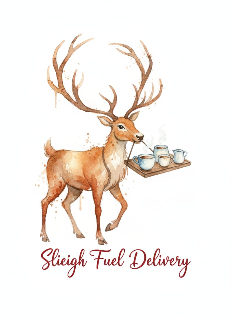 Watercolor Reindeer with Coffee Tray