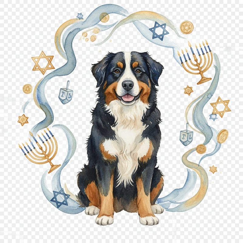 Bernese Dog with Hanukkah Decor