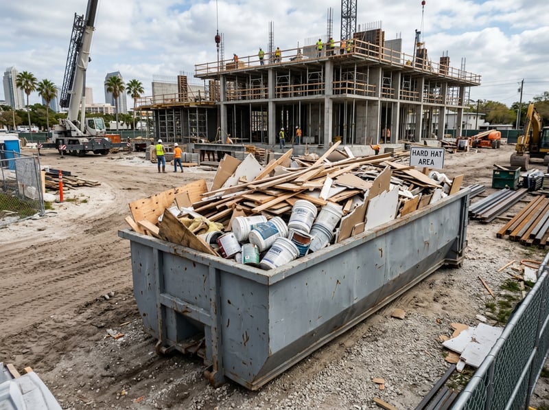 Construction Site with Gray Dumpster